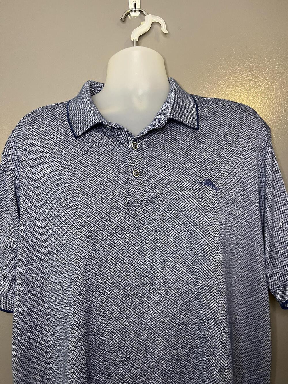 Tommy Bahama Polo Shirt Mens 2XL Blue Herringbone Modal Blend Knit Casual Summer